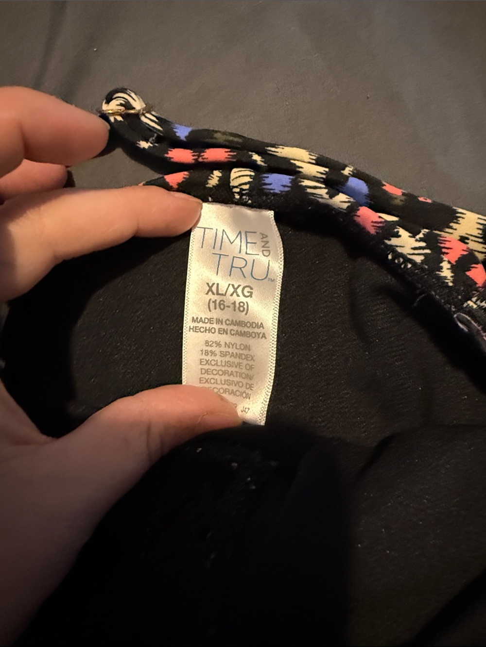 Time and Tru Black Swimsuit with Pink, Blue & Cream Accent Stripes - Picture 2 of 4
